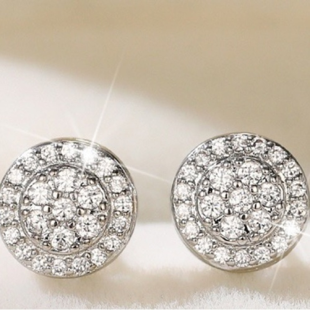 Exquisite 925 Silver Plated Round Cut‎ Zircon Stud Earrings For Women Bridal